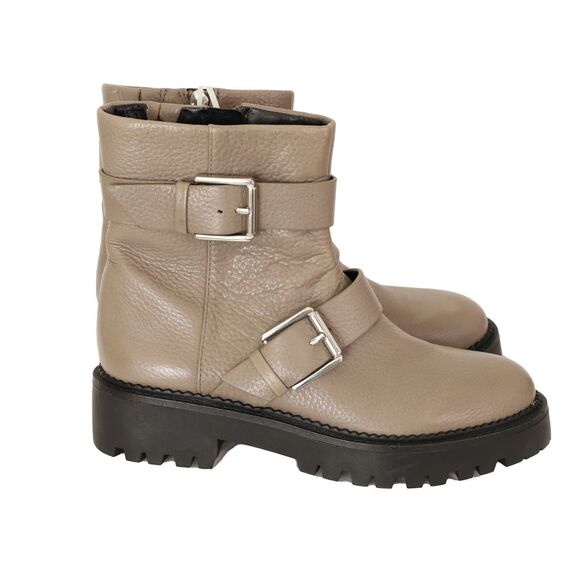 NORDSTROM Macombs Water Resistant Leather Moto Boot 5.5 M Taupe Low Heel A5 - Picture 2 of 5